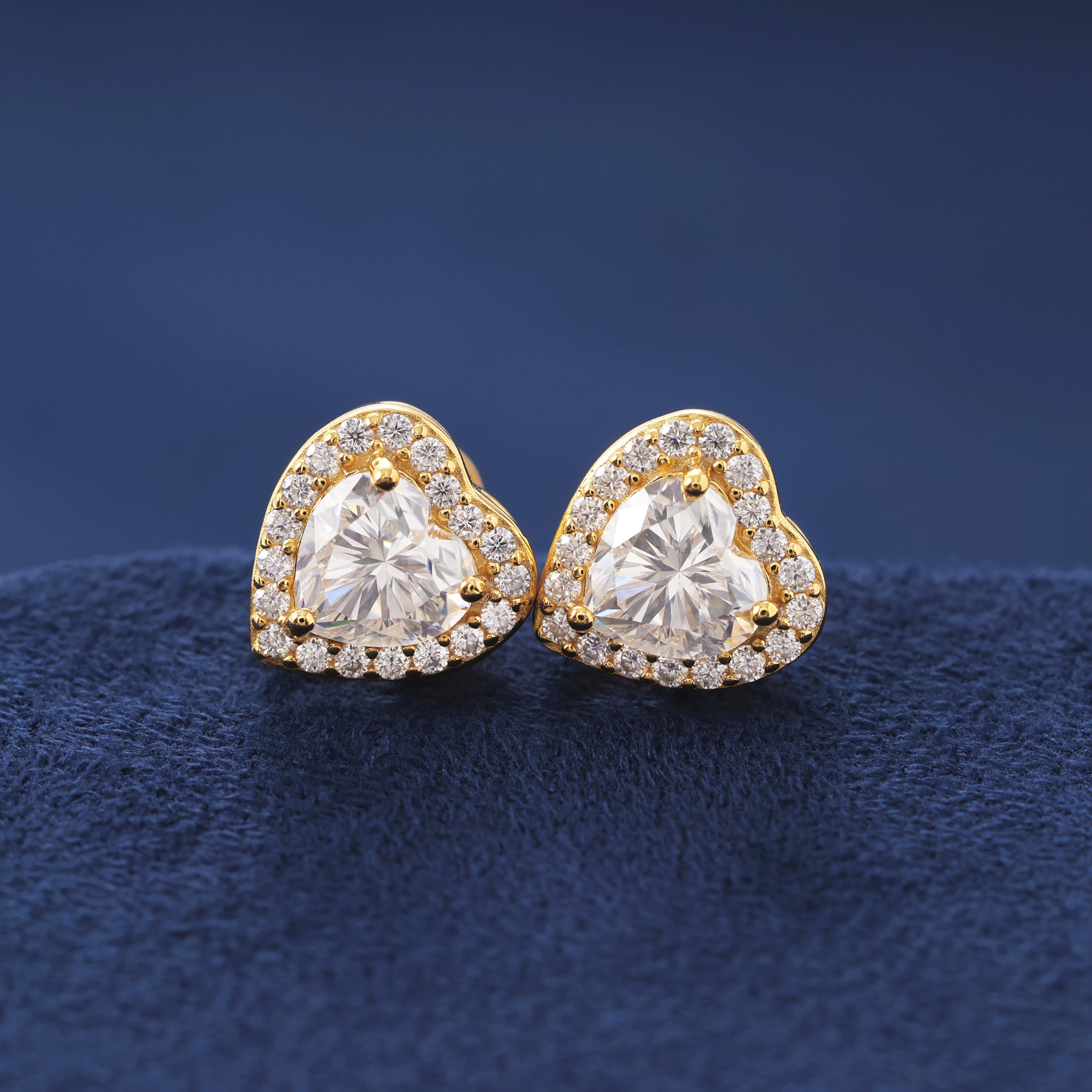 Moissanite Clustered Heart Earrings in Gold Vermeil