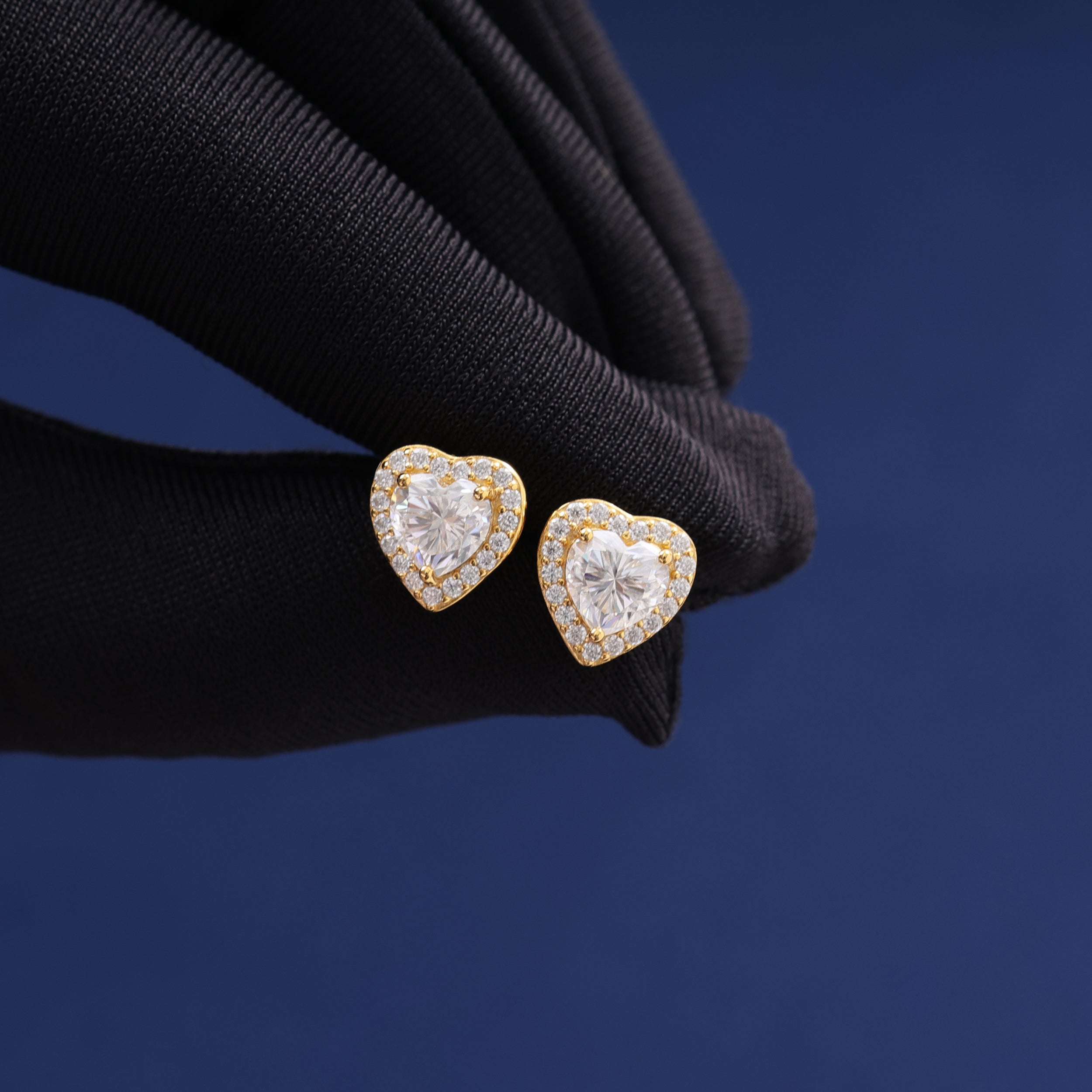 Moissanite Clustered Heart Earrings in Gold Vermeil