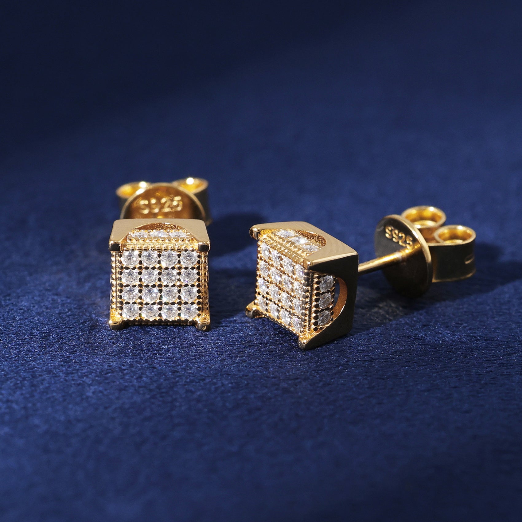 Moissanite Square Stud Earrings in Gold Vermeil