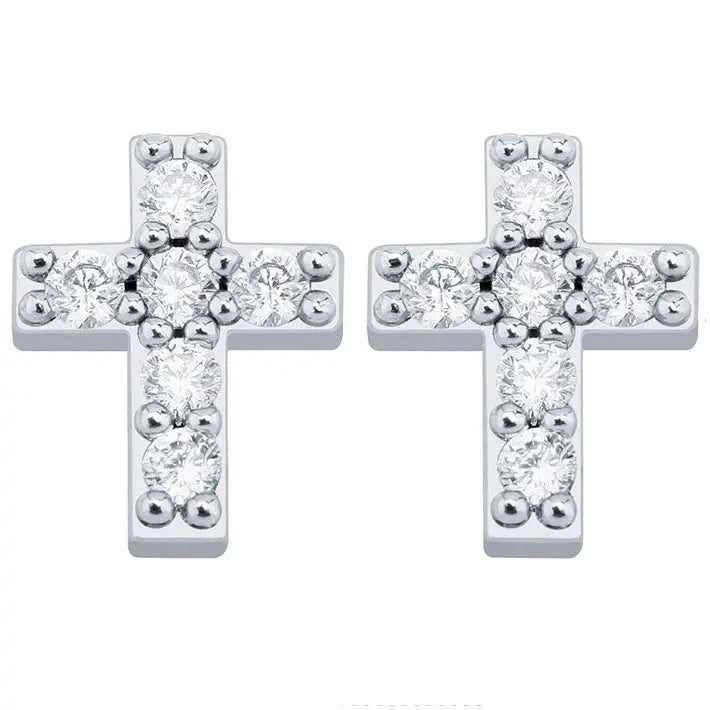 Mini Iced Cross Earrings in 14k White Vermeil The Icetruck