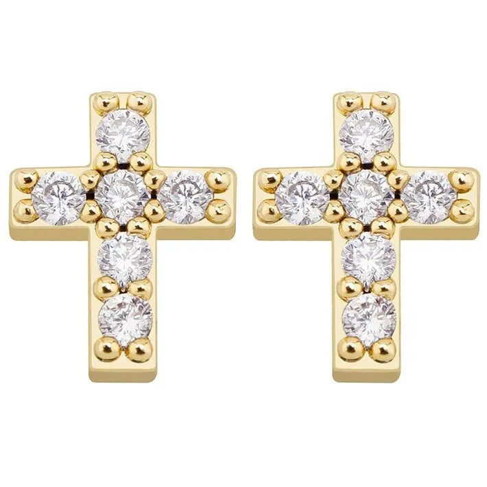 Mini Iced Cross Earrings in 18k Yellow Vermeil The Icetruck