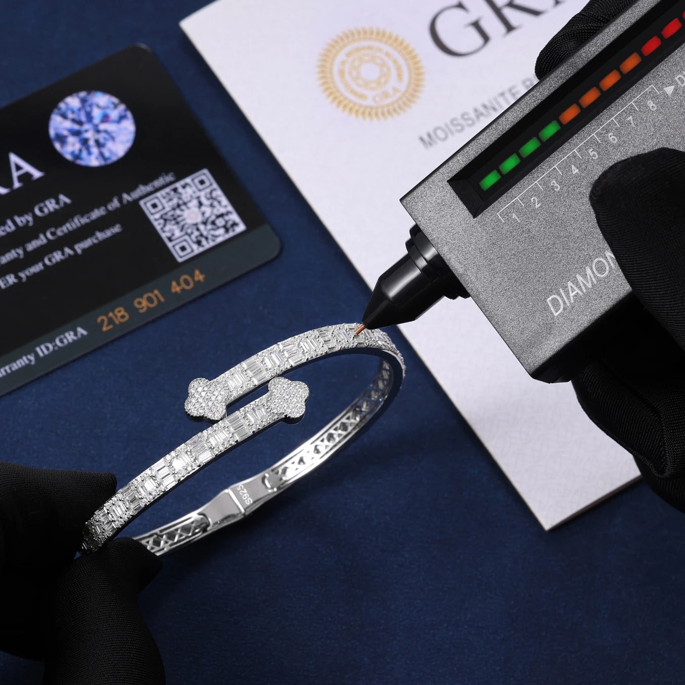 Moissanite Baguette Clover Bangle in 925 Silver