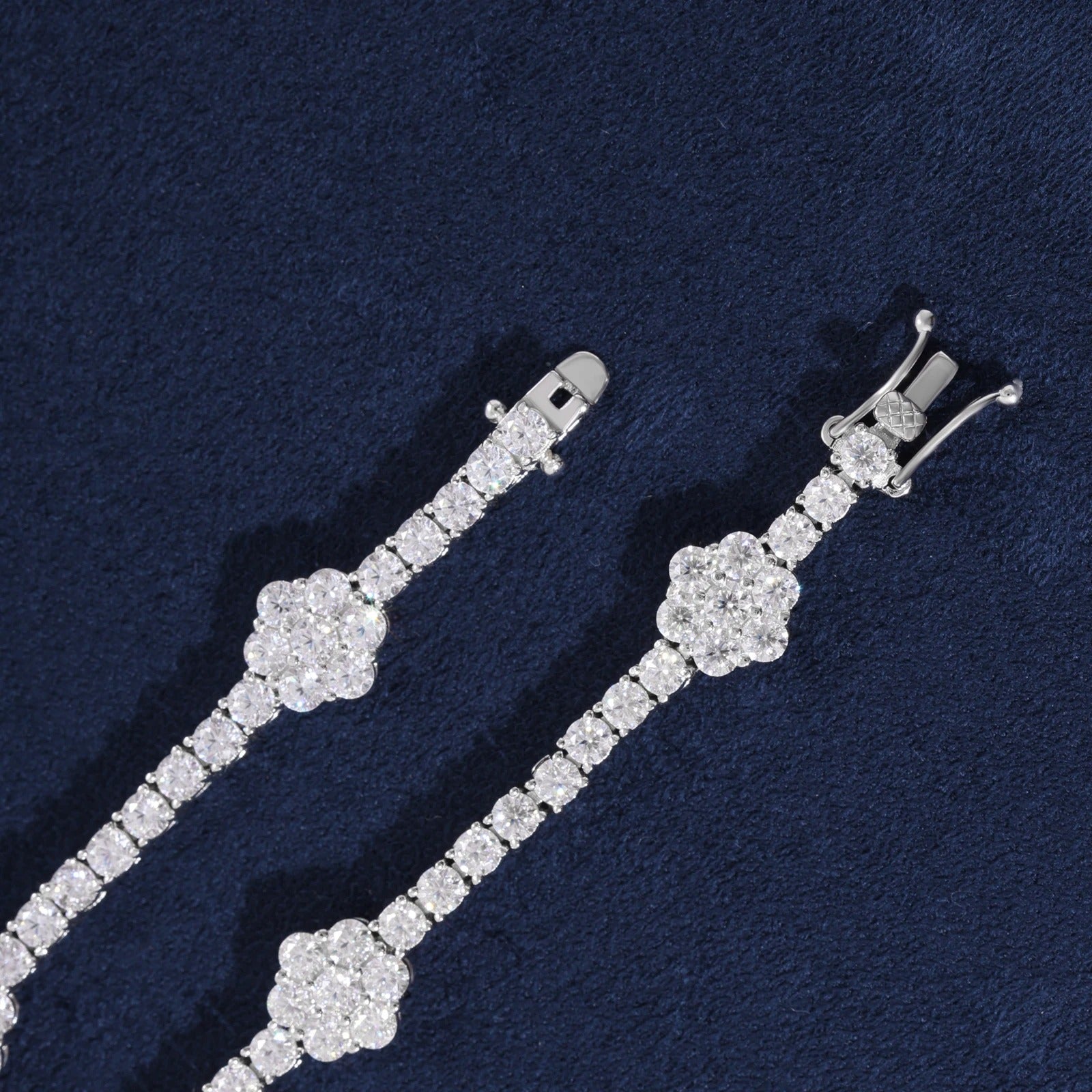Moissanite Iced Flower Tennis Bracelet in 925 Silver