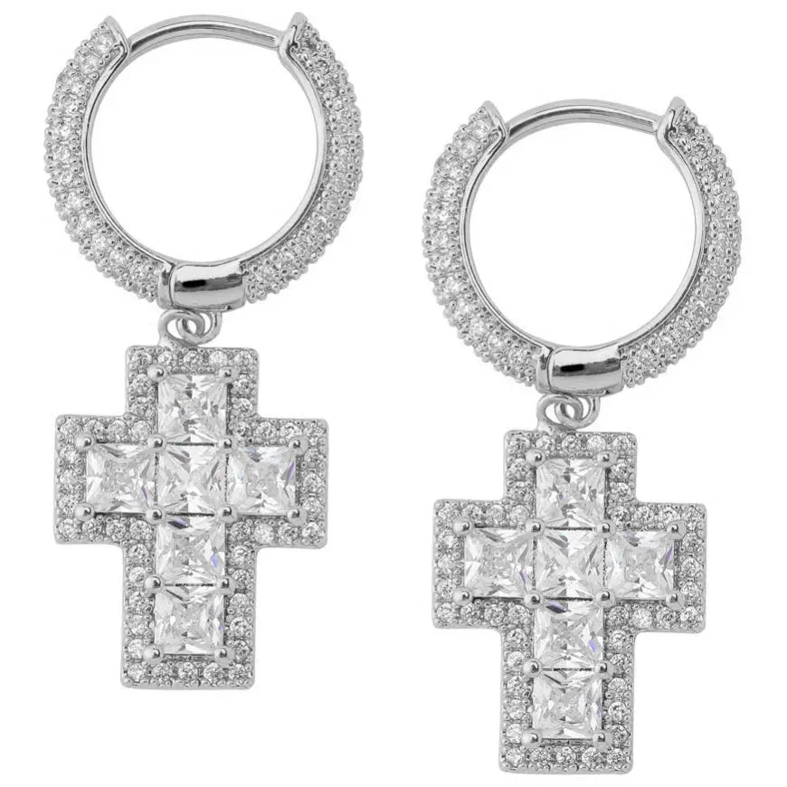 Princess Cut Diamond Cross Earrings in White Gold   The Icetruck