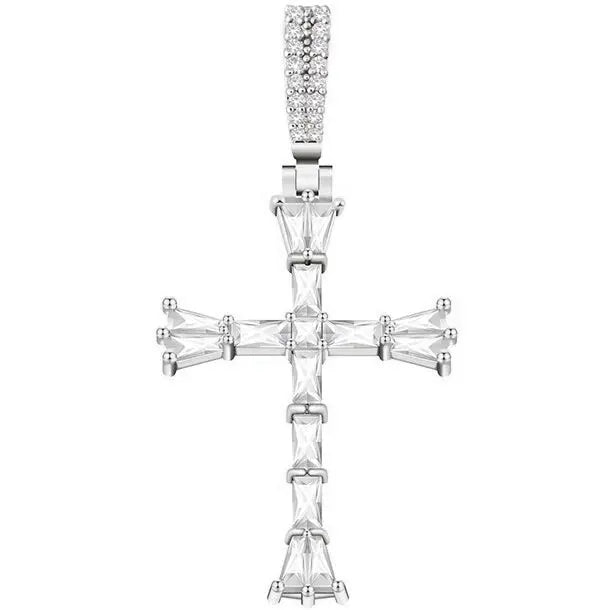Tapered Baguette Diamond Cross Pendant 925Silvermadetoorder  The Icetruck