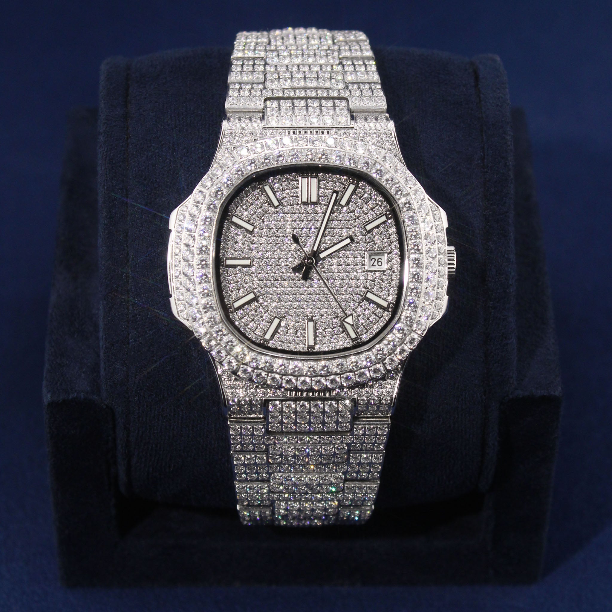 Iced Monarque Watch in White Gold