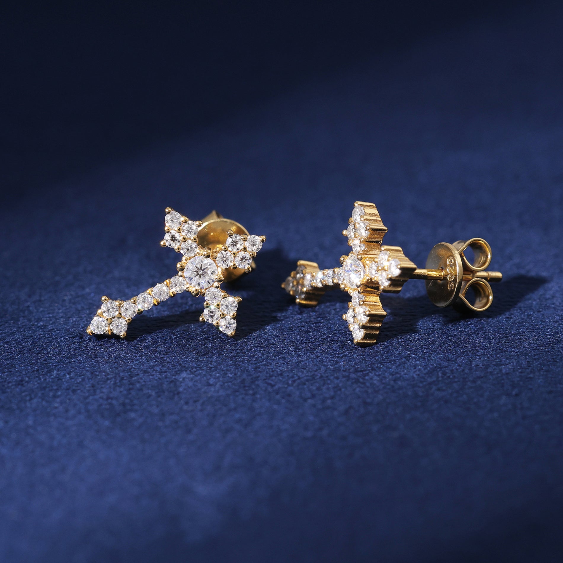 Moissanite Cross Earrings in Gold Vermeil