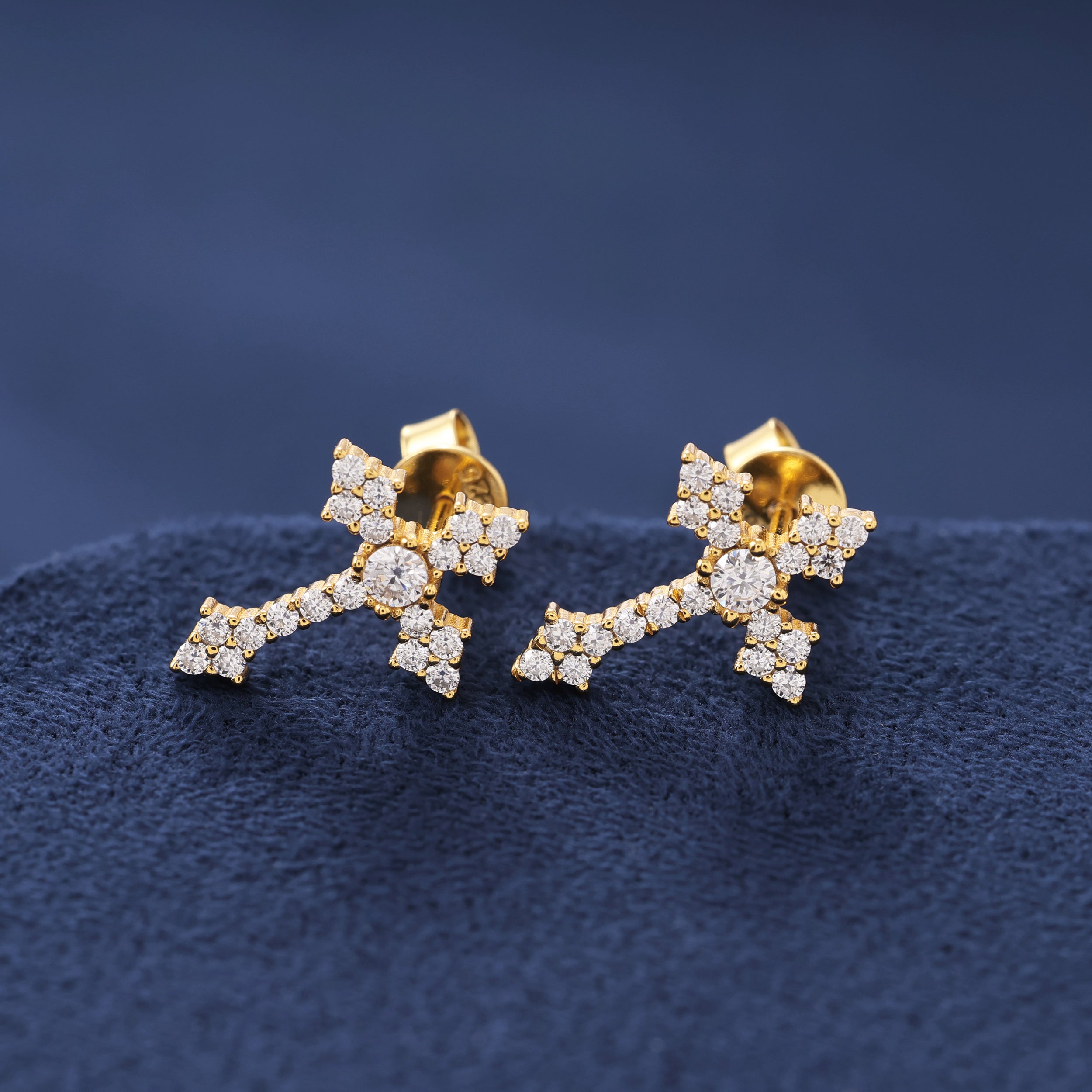 Moissanite Cross Earrings in Gold Vermeil