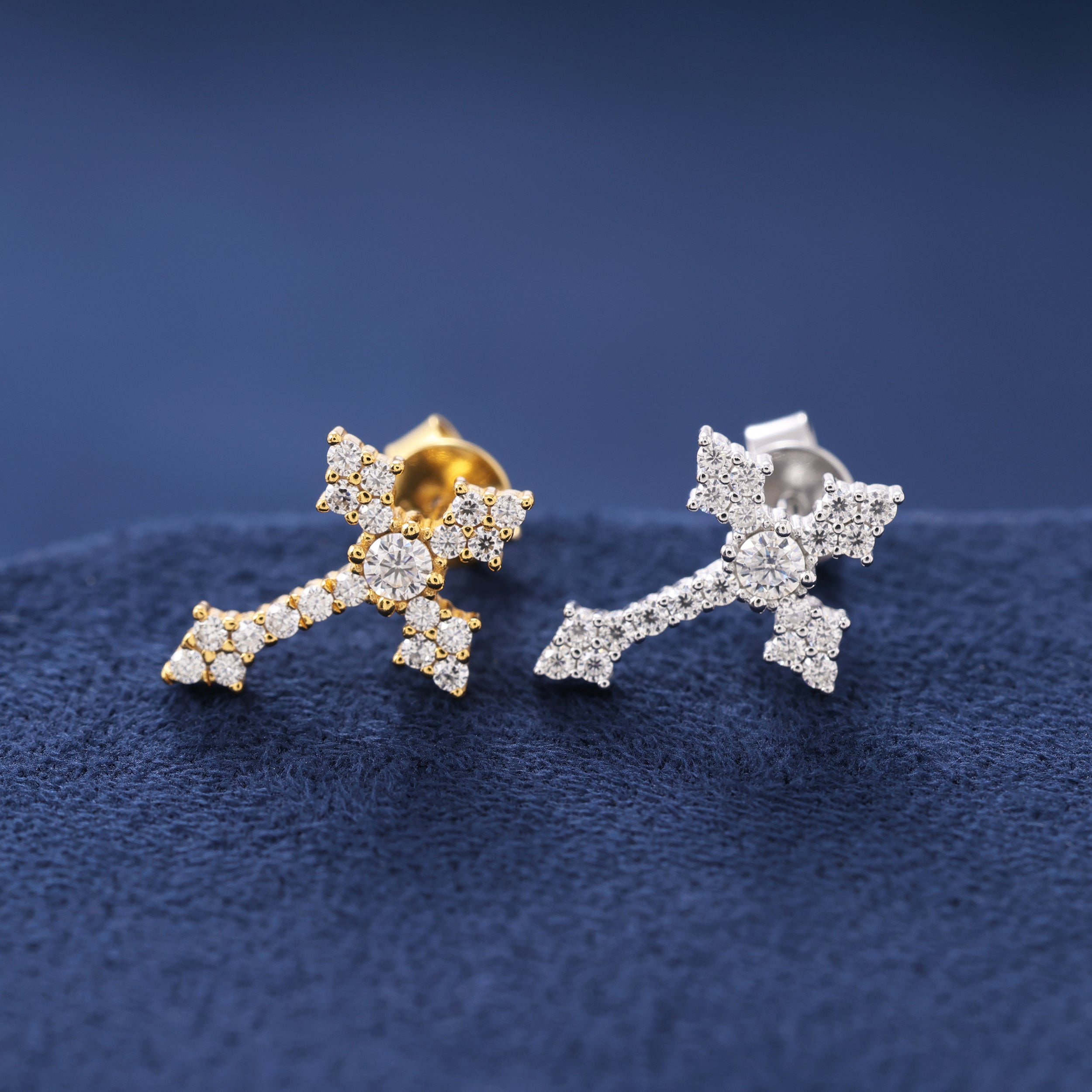Moissanite Cross Earrings in Gold Vermeil
