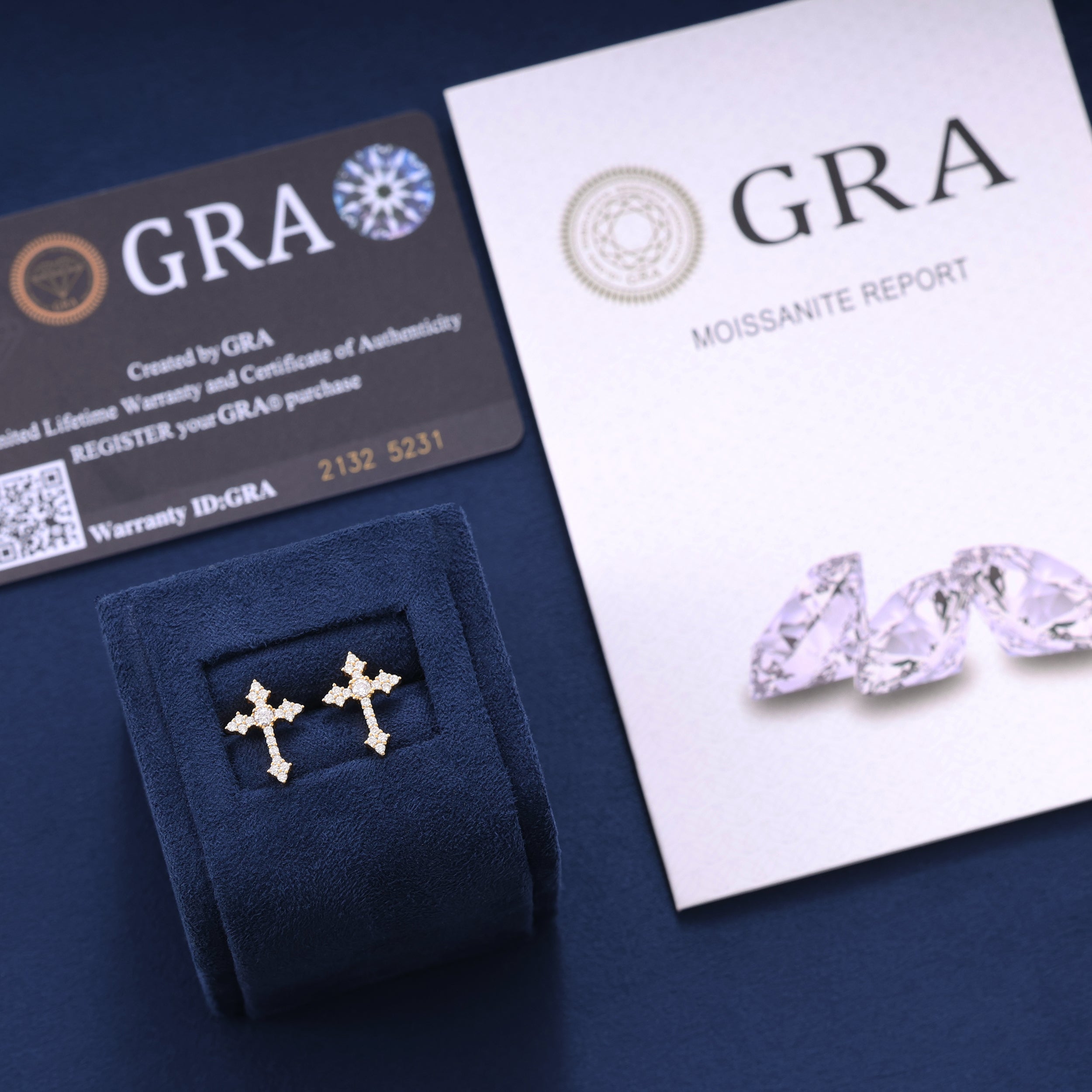 Moissanite Cross Earrings in Gold Vermeil