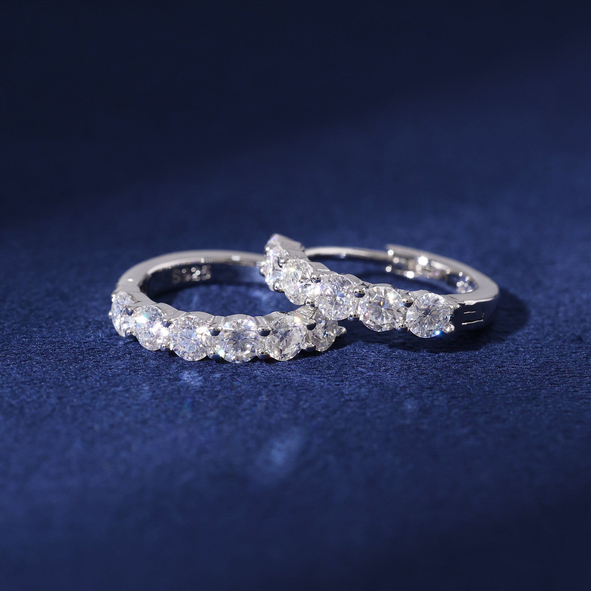 Moissanite Single Row Hoop Earrings in 925 Silver