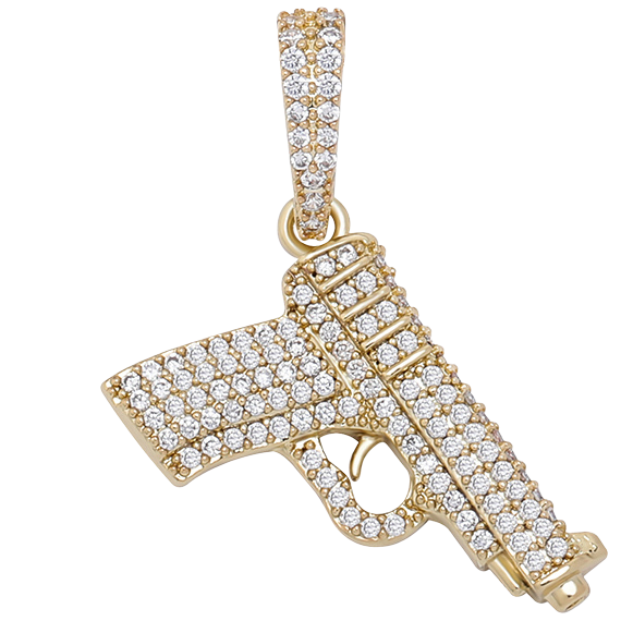 Iced Out Gun Pendant - 925 Silver