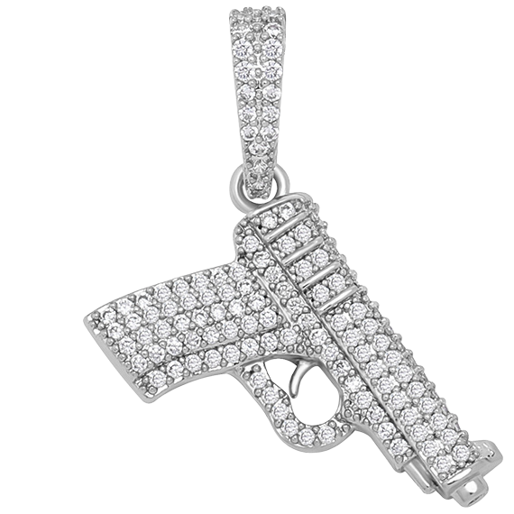 Iced Out Gun Pendant - 925 Silver