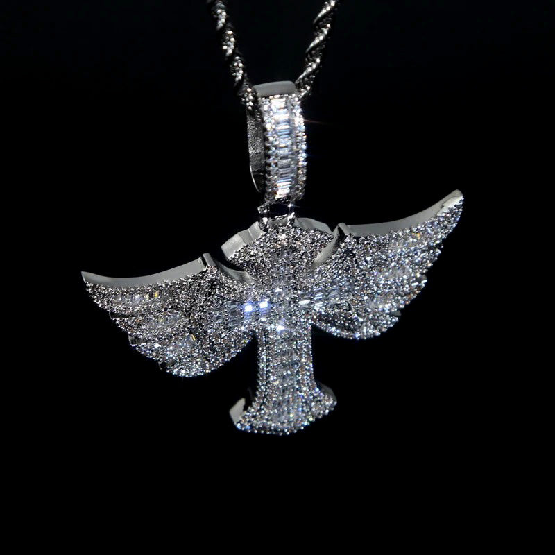 Winged Baguette Cross Pendant - 925 Silver
