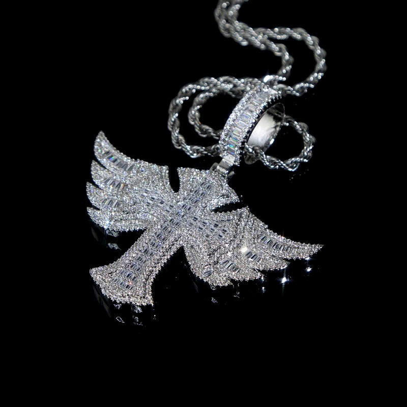 Winged Baguette Cross Pendant - 925 Silver