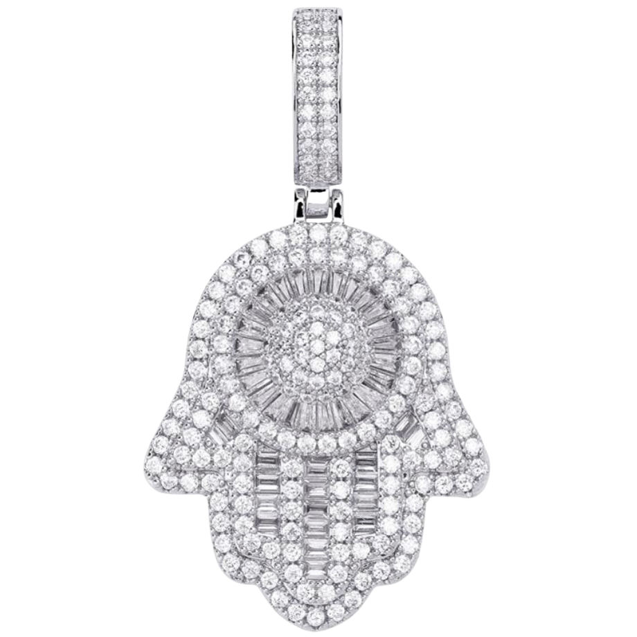 Baguette Diamond Hamza Pendant - 925 Silver