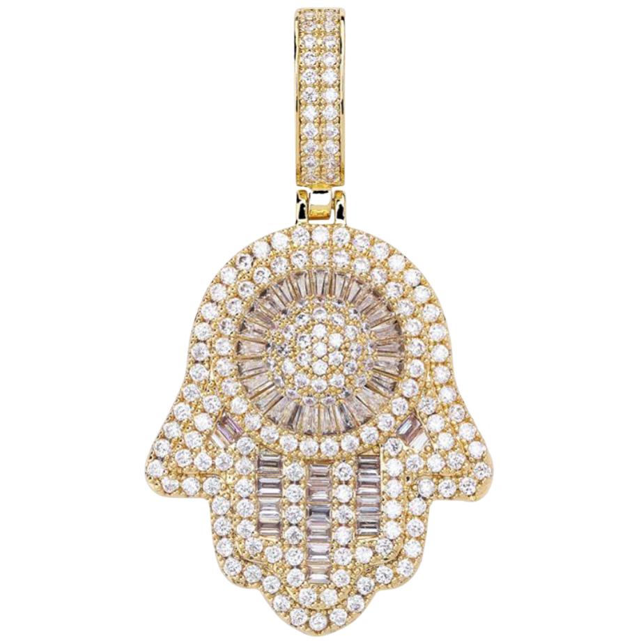 Baguette Diamond Hamza Pendant - 925 Silver