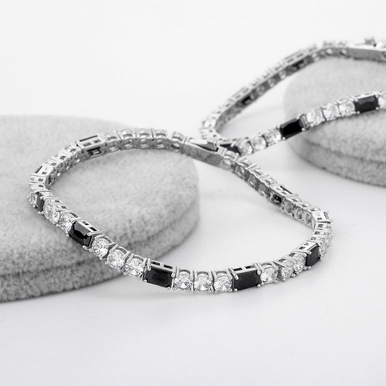 Black Baguette Tennis Bracelet in White Gold