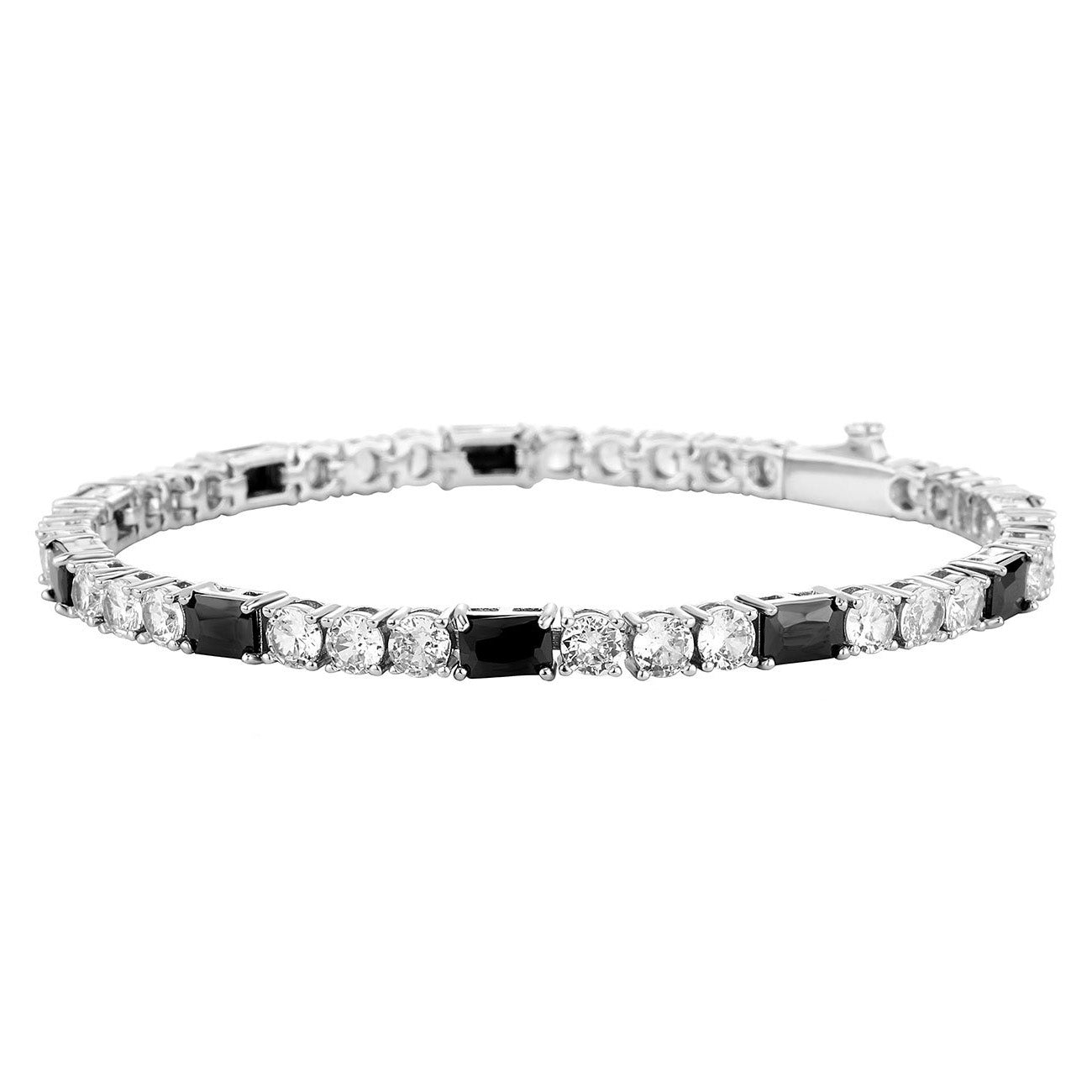 Black Baguette Tennis Bracelet in White Gold