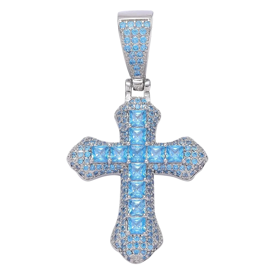 Blue Diamond Cross Pendant - 925 Silver