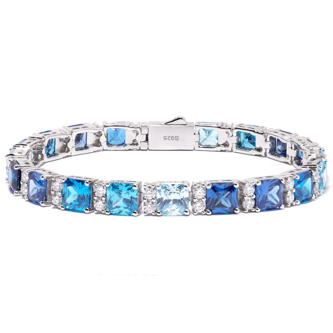 Moissanite Ocean Blue Tennis Bracelet in 925 Silver