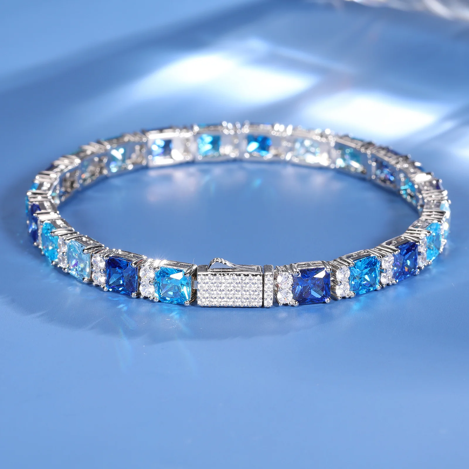 Moissanite Ocean Blue Tennis Bracelet in 925 Silver