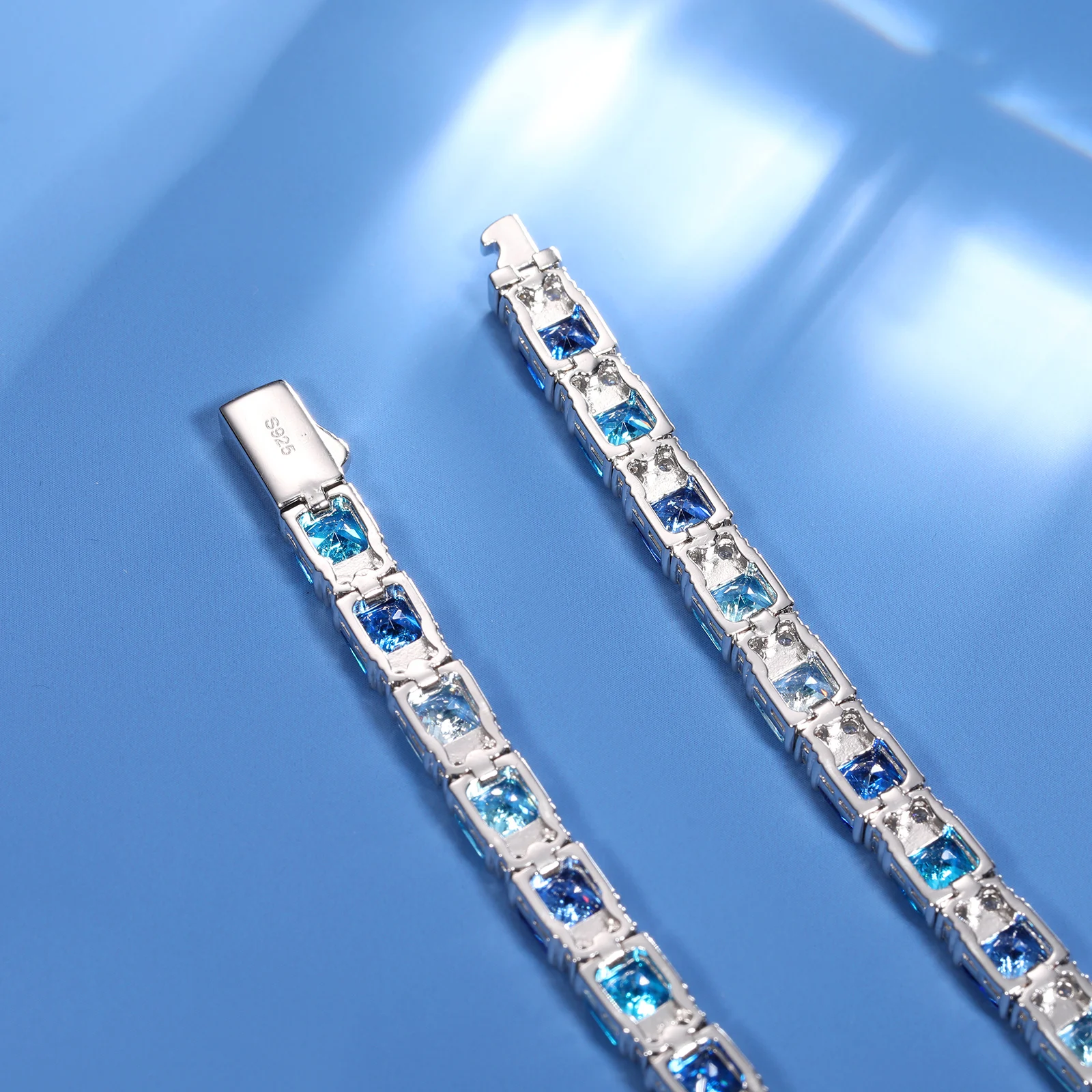 Moissanite Ocean Blue Tennis Bracelet in 925 Silver
