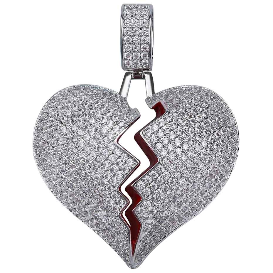 Iced Broken Heart Pendant - 925 Silver