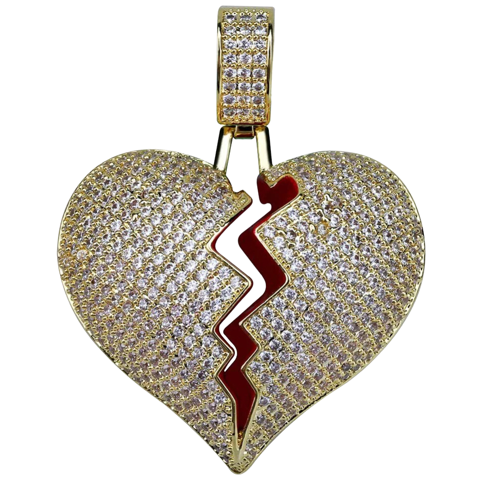 Iced Broken Heart Pendant - 925 Silver