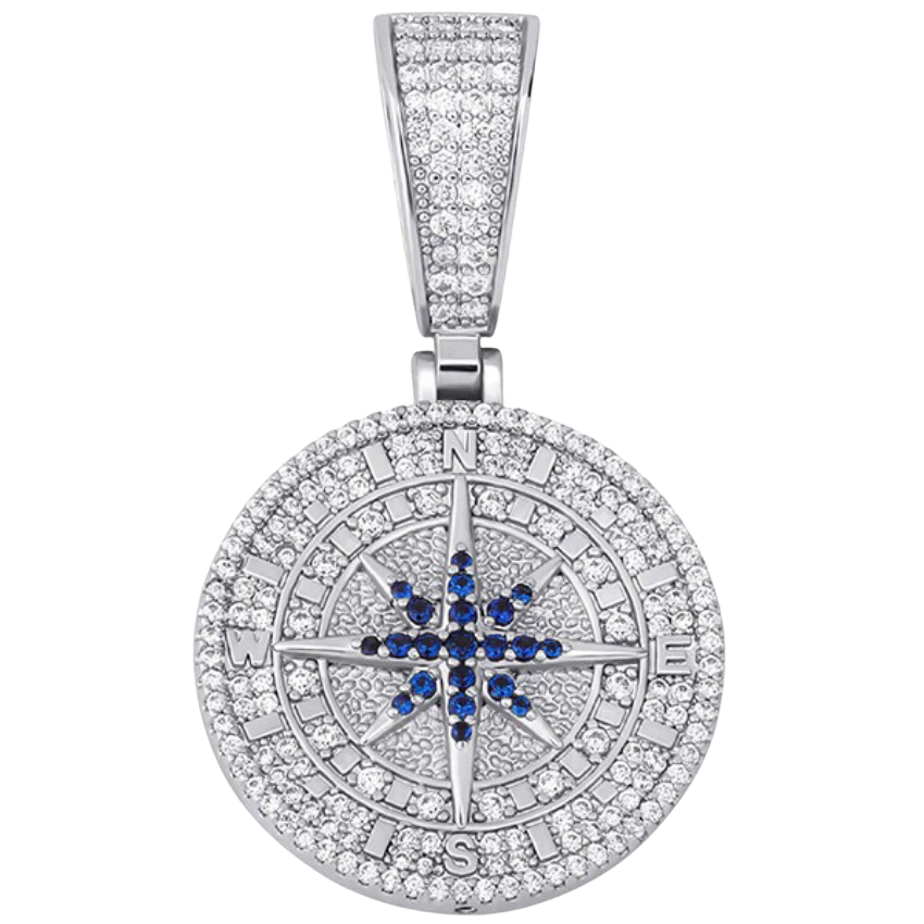 Iced Compass Pendant - 925 Silver