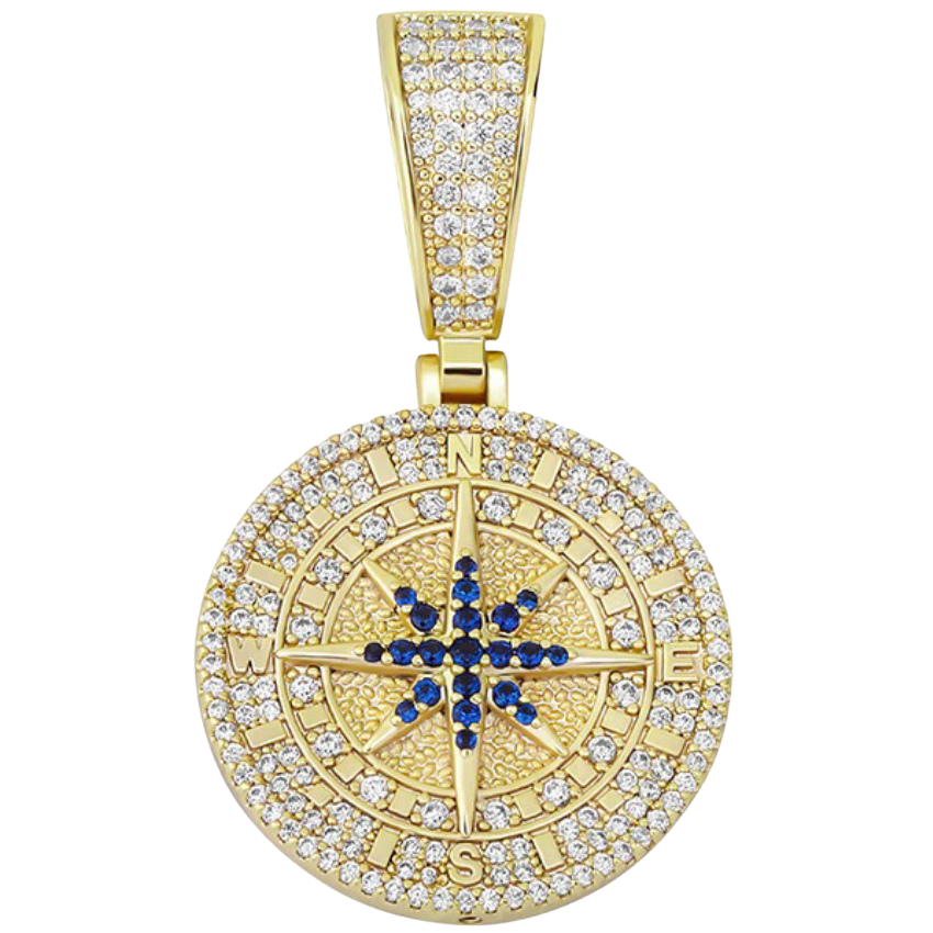 Iced Compass Pendant - 925 Silver