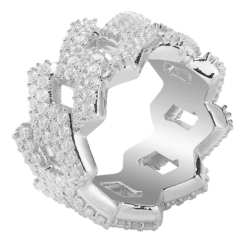 Iced Prong Cuban Ring - 925 Silver