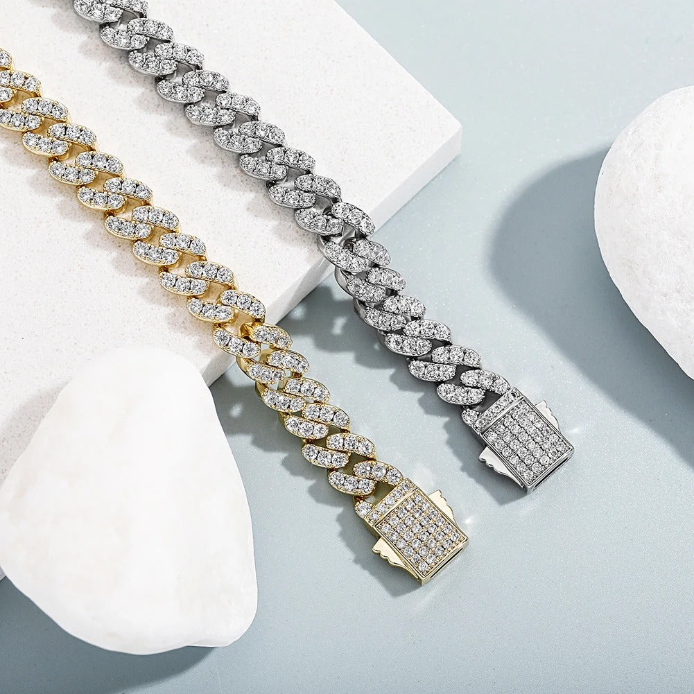 8mm Moissanite Micro Cuban Link Bracelet in 925 Silver
