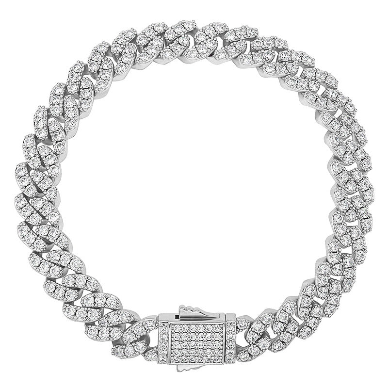 8mm Moissanite Micro Cuban Link Bracelet in 925 Silver