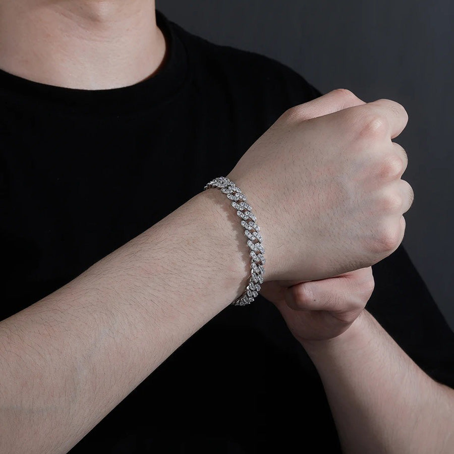 8mm Moissanite Micro Cuban Link Bracelet in 925 Silver