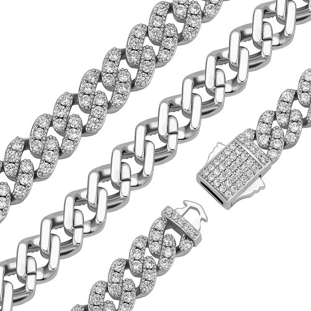 8mm Moissanite Micro Cuban Link Bracelet in 925 Silver