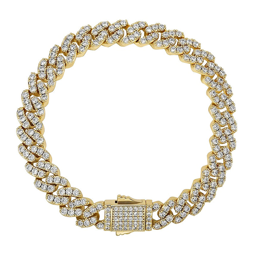 8mm Moissanite Micro Cuban Link Bracelet in Gold Vermeil