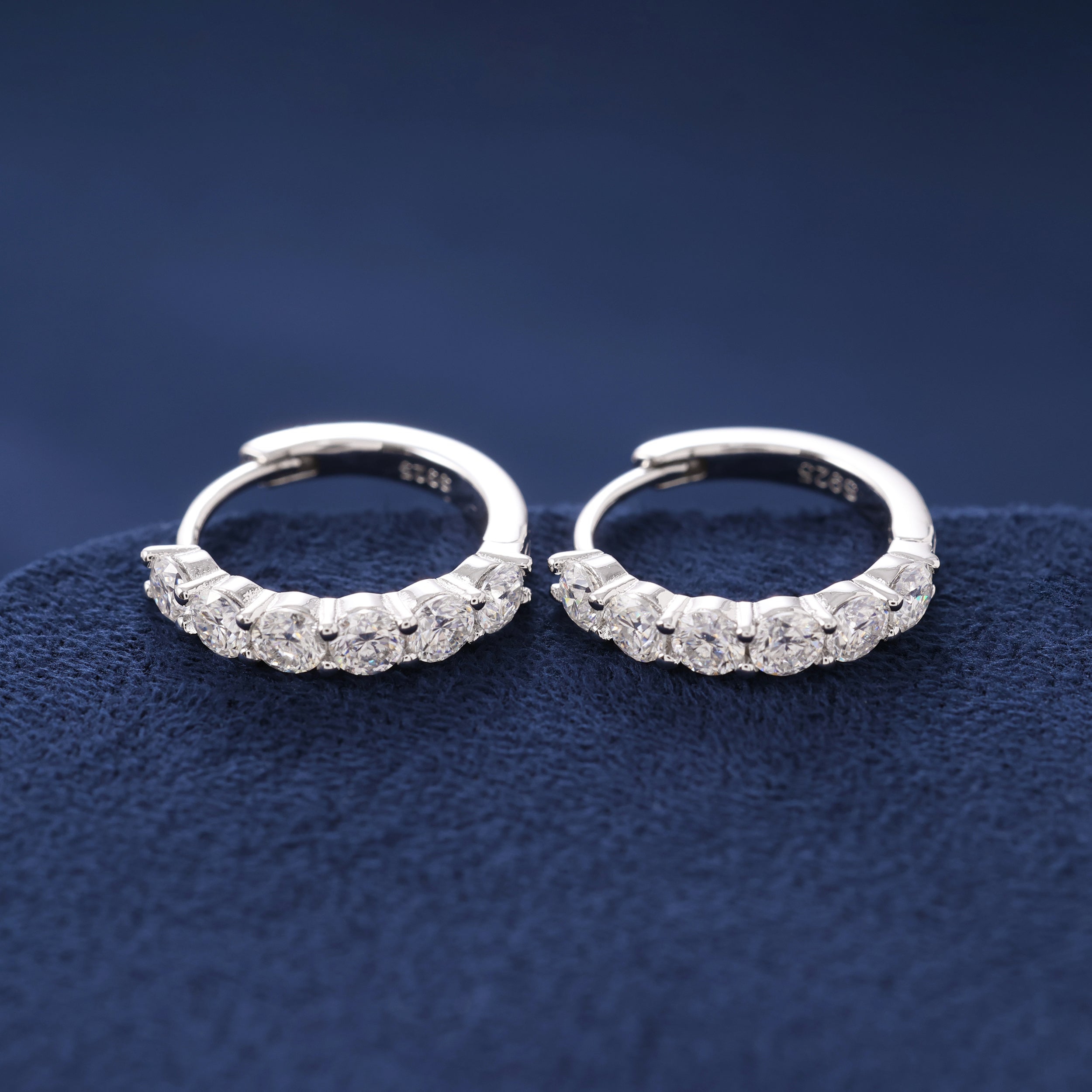 Moissanite Single Row Hoop Earrings in 925 Silver