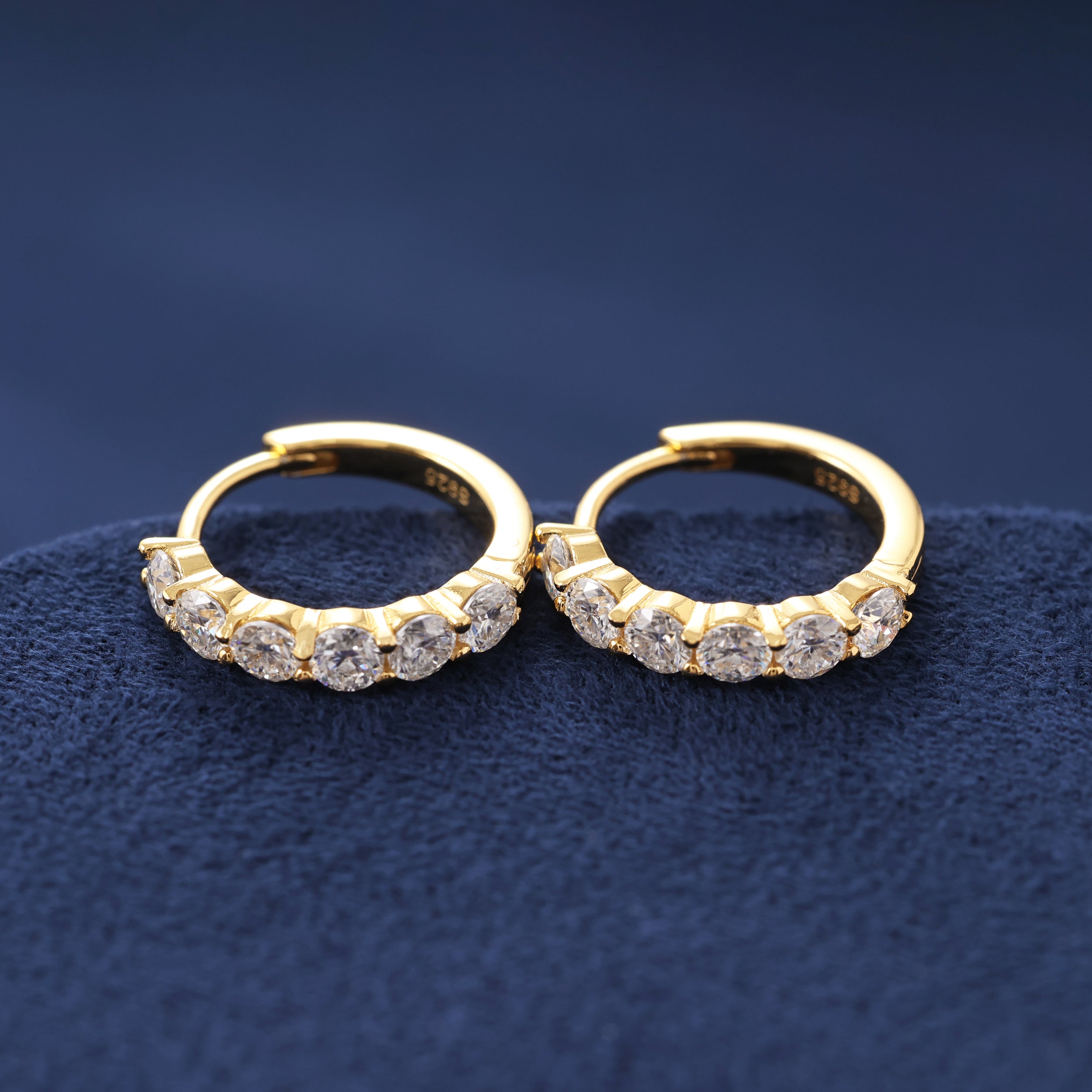 Moissanite Single Row Hoop Earrings in Gold Vermeil