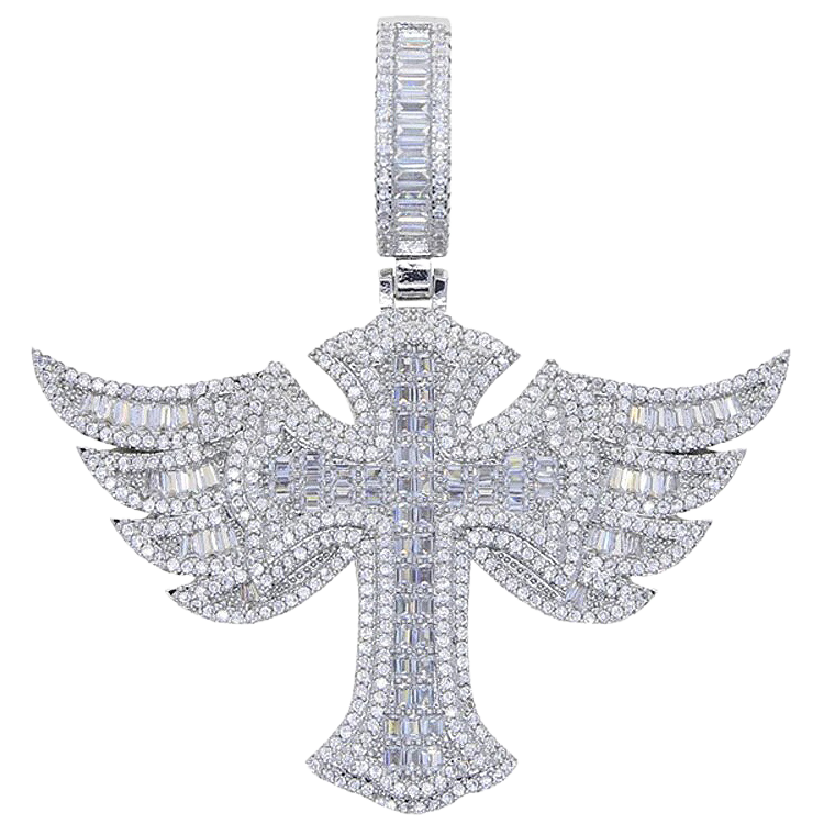 Winged Baguette Cross Pendant - 925 Silver