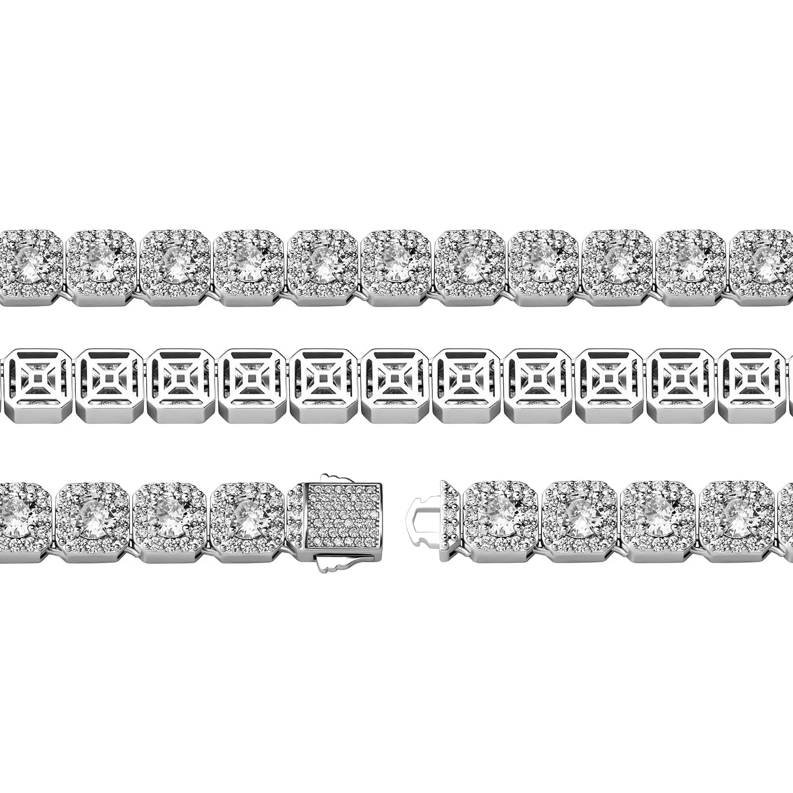 10mm Clustered Tennis Chain in White Gold   The Icetruck