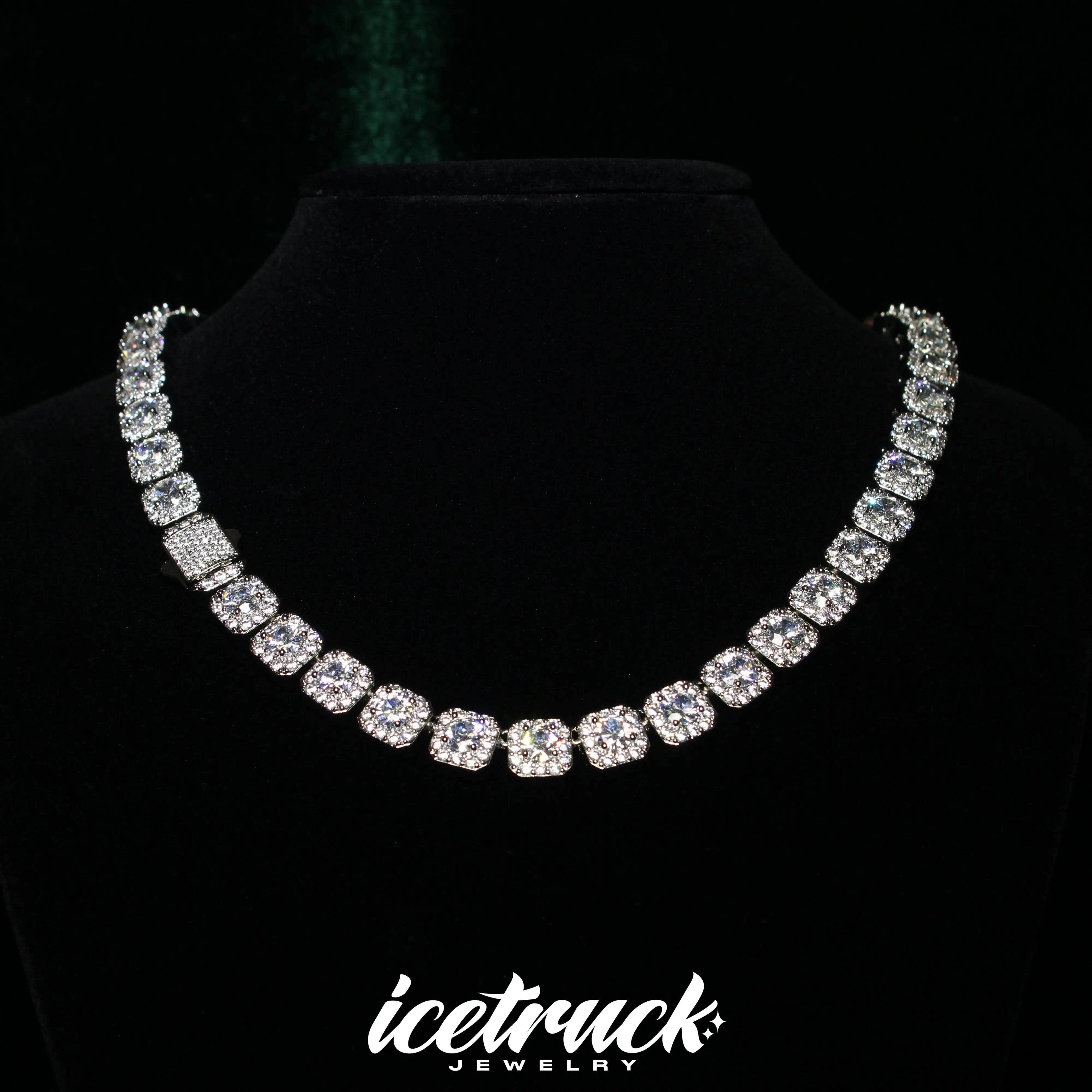 10mm Clustered Tennis Chain in White Gold | - The Icetruck