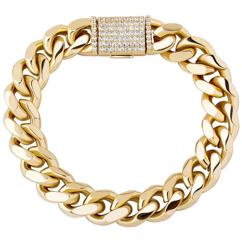 10mm Iced Clasp Cuban Bracelet in Yellow Gold 820.3cm  The Icetruck