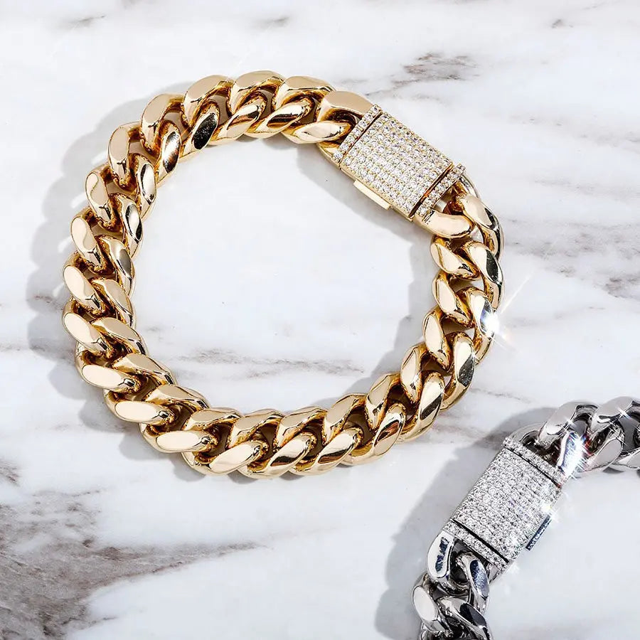 10mm Iced Clasp Cuban Bracelet in Yellow Gold   The Icetruck