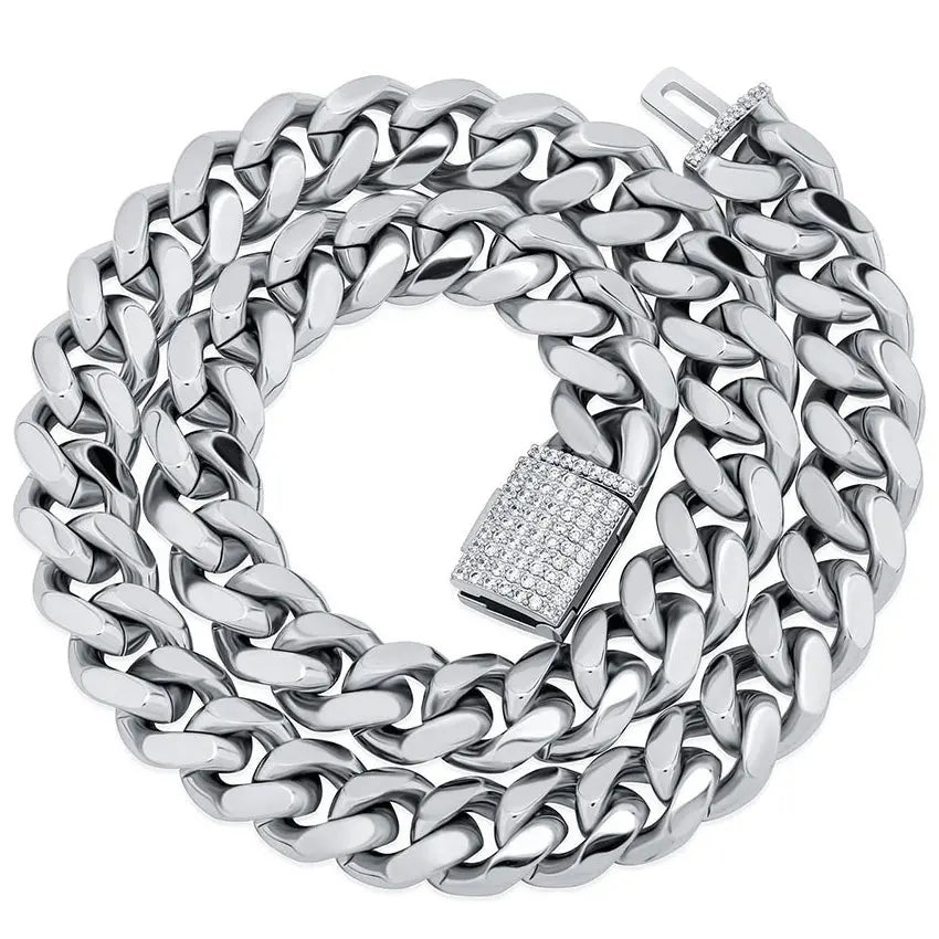 10mm Iced Clasp Cuban Chain in White Gold 2461cm  The Icetruck