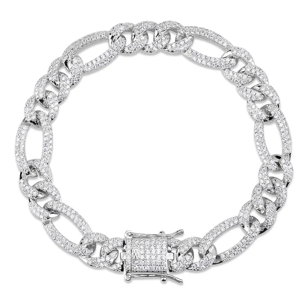 10mm Iced Figaro Bracelet in White Gold | 7" / 17.8cm - The Icetruck