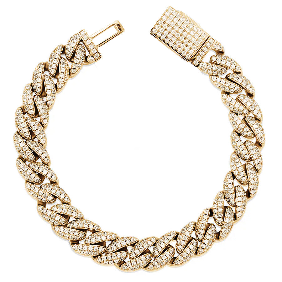10mm Iced Cuban Link Bracelet in Yellow Gold