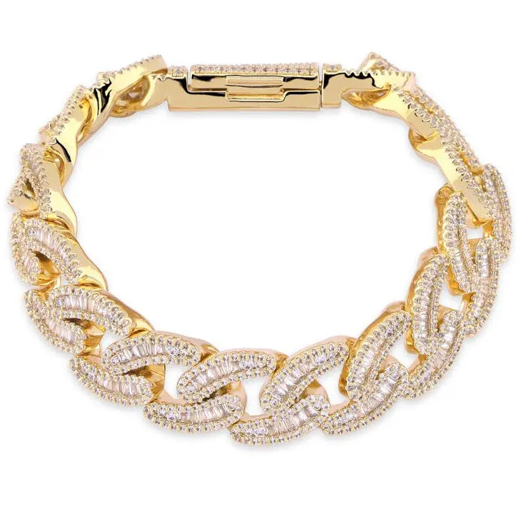 14mm Baguette Cuban Link Bracelet in Yellow Gold 9.524.1cm  The Icetruck