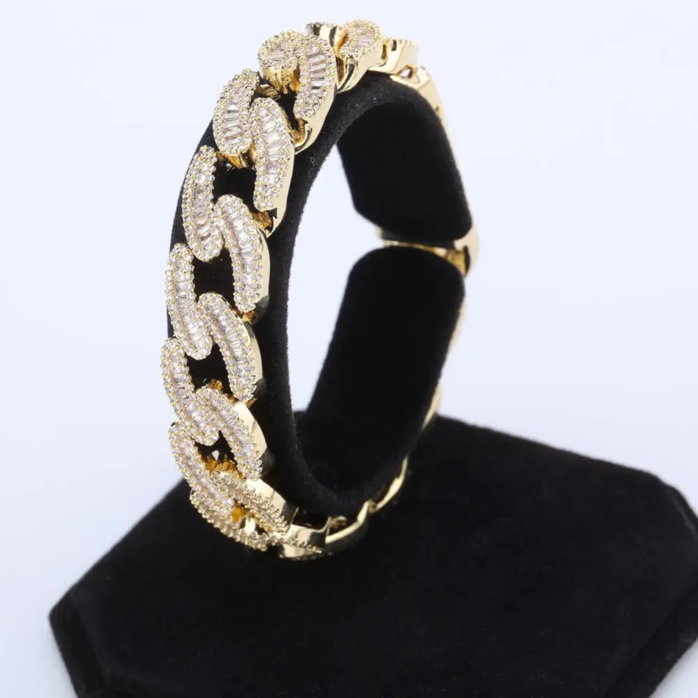 14mm Baguette Cuban Link Bracelet in Yellow Gold | - The Icetruck