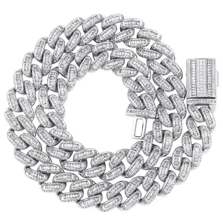 14mm Baguette Cuban Link Chain in White Gold 2255.9cm  The Icetruck